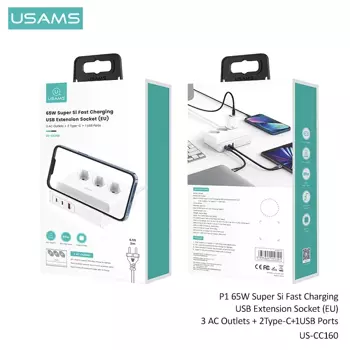 Presa Multipla USB Usams US-CC160 Carica Rapida 65W (3x Rete Elettrica + 2x USB-C + USB-A) (UE)