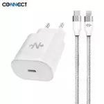 Caricabatterie di Tipo C CONNECT Quick Charge 25W with Cable Nylon Braided Type-C to Lightning (1m) Bianco