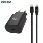 Caricabatterie di Tipo C CONNECT Quick Charge 25W with Cable Nylon Braided Type-C to Lightning (1m) Nero