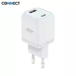 Caricatore GaN CONNECT MC-CBDAC33W Ricarica Veloce 33W (USB + Type-C) Bianco